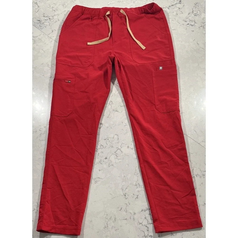 FIGS Cairo Cargo Scrub Pants Mens Medium Red Stretch Straight Leg M21SW2052